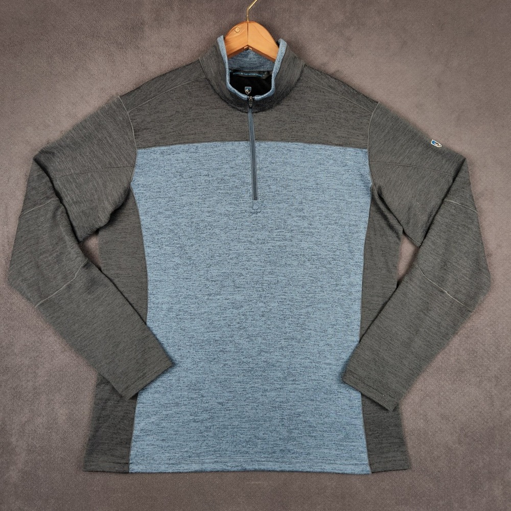 KUHL Ryzer 1/4 Zip Pullover Mens Large Gray Blue‎ Wicking Performance Thumbhole